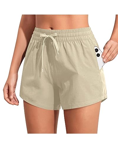 Aqua Eve Damen Board Swim Shorts Hohe Taille Badeanzüge Unterteil Athletic Badeanzug Shorts mit Taschen 3 Zoll, Hellkhaki, Medium von Aqua Eve