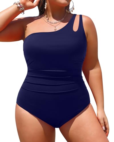 Aqua Eve Einteiliger Badeanzug in Übergröße, Einschulter-Badeanzug, Bauchkontrolle, Schlüsselloch-Bademode, Blau: 1, 18 Plus von Aqua Eve