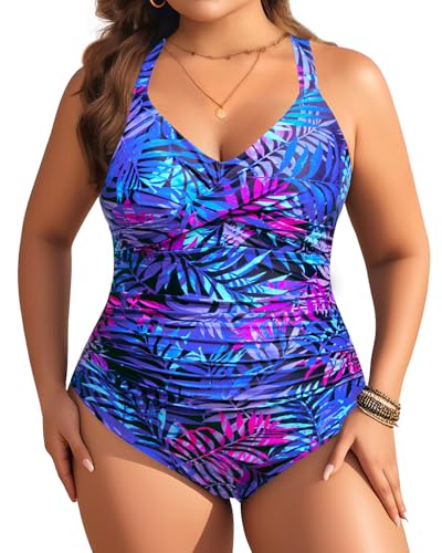 Aqua Eve Einteiliger Badeanzug in Übergröße, für Damen, Bauchkontrolle, Retro, volle Abdeckung, Badebekleidung 2025, Blaue Blätter, 20 Plus Aqua Eve Einteiliger Badeanzug in Übergröße, für Damen, Bauchkontrolle, Retro, volle Abdeckung, Badebekleidung 2025, Blaue Blätter, 20 Plus von Aqua Eve