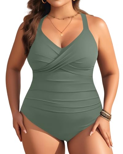 Aqua Eve Einteiliger Badeanzug in Übergröße, für Damen, Bauchkontrolle, Retro, volle Abdeckung, Badebekleidung 2025, Salbeigrün, 22 Plus Aqua Eve Einteiliger Badeanzug in Übergröße, für Damen, Bauchkontrolle, Retro, volle Abdeckung, Badebekleidung 2025, Salbeigrün, 22 Plus von Aqua Eve