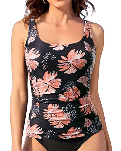 Aqua Eve Tankini-Tops für Damen, Bademode, nur Oberteil, Bauchkontrolle, Badeanzug, Oberteil ohne Unterteil (erhältlich in Plus), Schwarze Blume, Medium von Aqua Eve