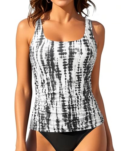 Aqua Eve Tankini-Tops für Damen, Bademode, nur Oberteil, Bauchkontrolle, Badeanzug, Oberteil ohne Unterteil (erhältlich in Plus), Schwarze Krawatte, Large von Aqua Eve