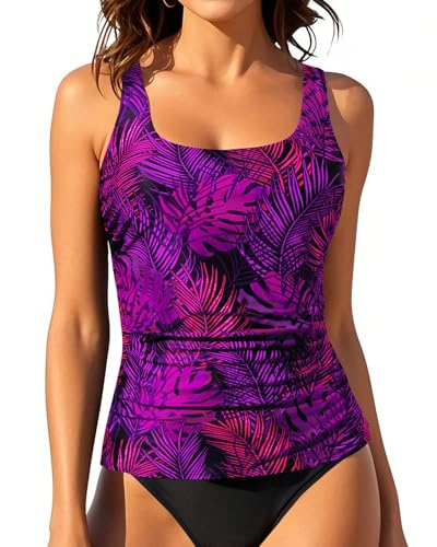 Aqua Eve Tankini-Tops für Damen, Bademode, nur Oberteil, Bauchkontrolle, Badeanzug, Oberteil ohne Unterteil (erhältlich in Plus), Violettes Blatt, 18 Plus von Aqua Eve