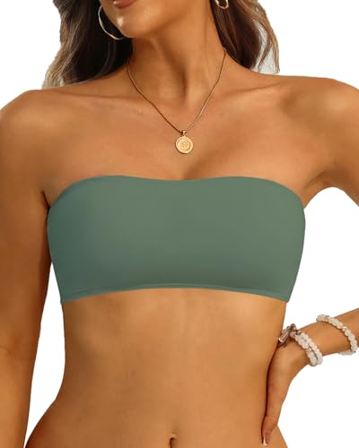 Aqua Eve Trägerloses Bikinioberteil für Damen, Bandeau-Badeoberteil, Schlauch-Top, Badeanzug, Olivgrün, Large Aqua Eve Trägerloses Bikinioberteil für Damen, Bandeau-Badeoberteil, Schlauch-Top, Badeanzug, Olivgrün, Large von Aqua Eve