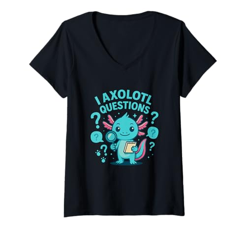 Damen Lustiges Axolotl Fragen Wortspiel Humor Neugieriger Nerd T-Shirt mit V-Ausschnitt Damen Lustiges Axolotl Fragen Wortspiel Humor Neugieriger Nerd T-Shirt mit V-Ausschnitt von Aqua Puns and Nerdy Amphibians