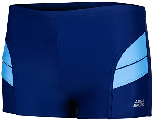 Aqua Speed Andy Jungen Badehose | Schwimmhose | 104-152 cm | Modern UV-Schutz | Chlor resistent | Kordelzug, Farbe:99. Navy Blau Andy, Größe:140 von Aqua Speed