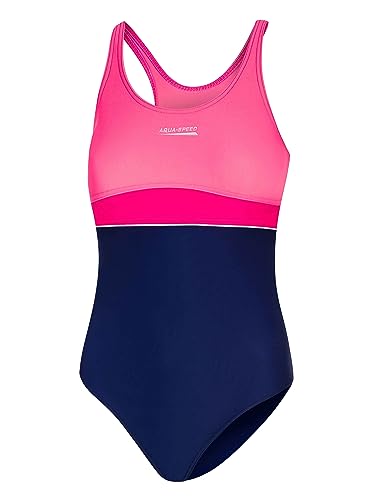 Aqua Speed Badeanzug Bademode Mädchen 8/10 Jahre | Schwimmanzug Sport | Mädchenbadeanzug modern | Badebekleidung UV-Schutz | Swimsuits Schwimmen | 43 Navy - Raspberry - Coral | Emily von Aqua Speed