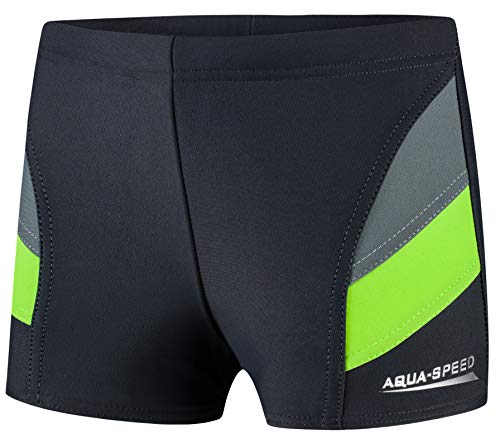 Aqua Speed Badehose Badepants Jungs kurz + gratis eBook | Kurze UV Schwimmhose für Jungen | Enge Kinderbadehose | 38. Grau Grün Gr. 140 | Andy von Aqua Speed