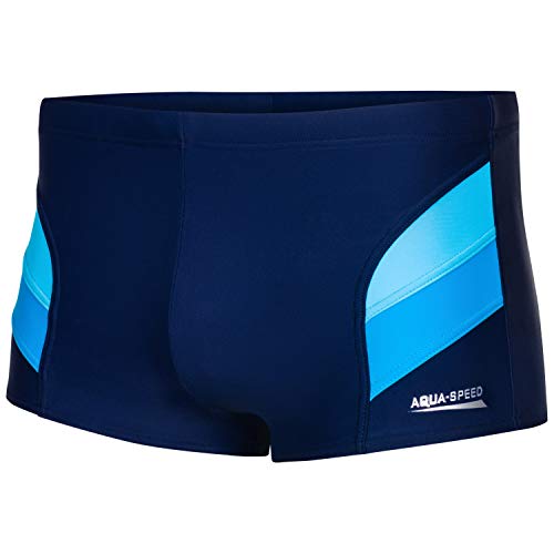 Aqua Speed Badehose Herren + gratis eBook | Schwimmhosen Männer | Badepants | Blaue Kastenbadehose Sport | Aron, Gr. 4XL, Marineblau Hellblau Blau von Aqua Speed