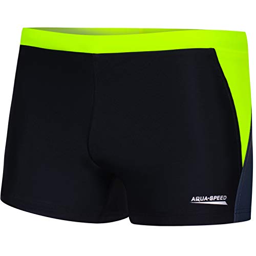 Aqua Speed Badehose Herren Junge + gratis eBook | Schwimmhose | UV Kastenbadehose | Strand Badebekleidung | Dario, Gr. S, 138 Black Grey Fluo Yellow von Aqua Speed