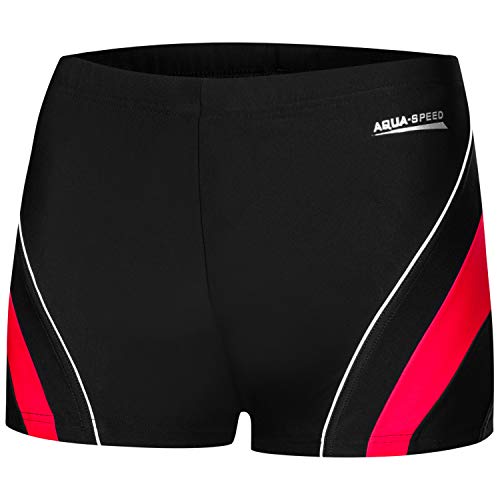 Aqua Speed Badehose Herren eng + gratis eBook | Schwimmhose kurz | UV Moderne Schwimmbekleidung Training Wassersport | Dennis, Gr. L,16 Black red von Aqua Speed