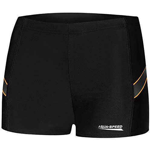 Aqua Speed Badehose Herren eng + gratis eBook | Triathlon Schwimmhose Männer | Beachwear | UV Kastenbadehose | Wiliam, Gr. XL, 133 Black Grey orange von Aqua Speed