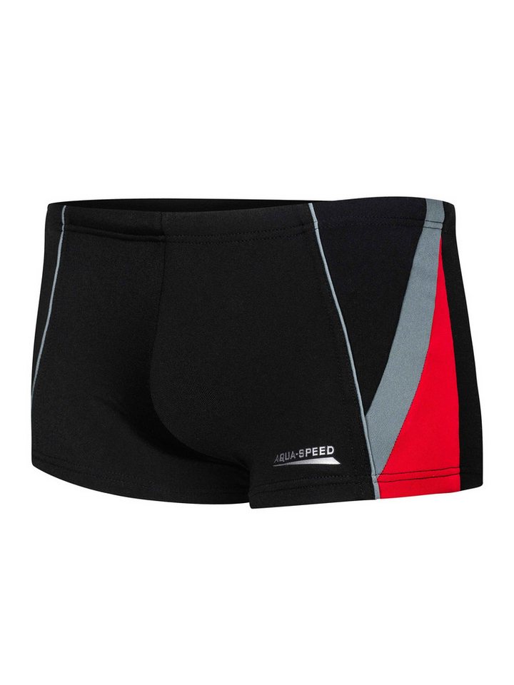Aqua Speed Badehose Jungen Badehose 158 Schwarz/Grau/Rot Perfekte Passform & Kordelzug (Hochwertiger 4-Wege-Stretch – optimale Beweglichkeit & sicherer Sitz) Maximale Bewegungsfreiheit dank elastischem 4-Wege-Stretch von Aqua Speed