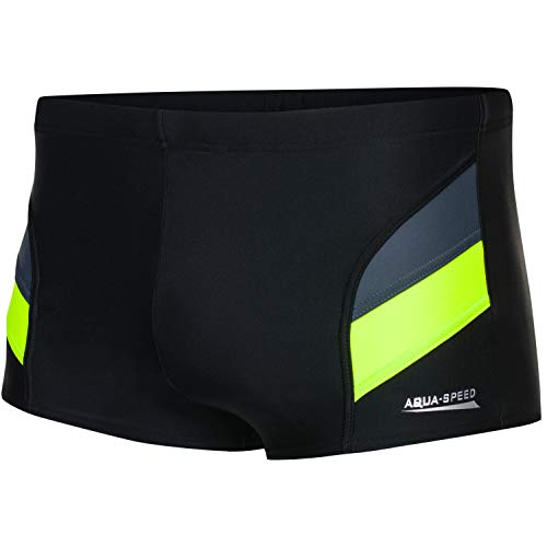 Aqua Speed Badehose Männer + gratis eBook | Schwimmhose Wasserball | Trainings Kastenbadehose | Aron, Gr. 4XL, Schwarz Grau Fluoreszierend Gelb von Aqua Speed