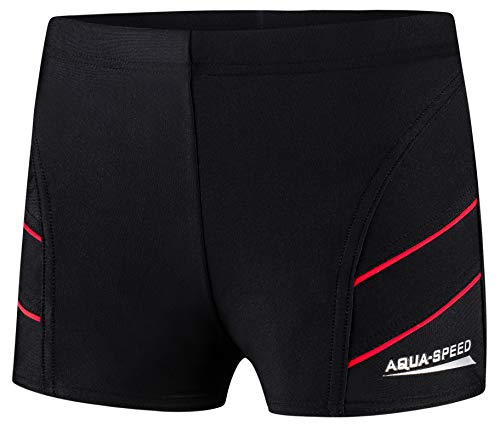 Aqua Speed Badehose eng für Kinder Jungen + gratis eBook | Schwimmhose | UV Swimwear Boys | Moderne Badebekleidung 16. Schwarz Rot Gr. 134 | Andy von Aqua Speed