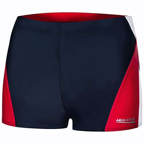 Aqua Speed Badehose kurz für Herren + gratis eBook | Enge Moderne Schwimmhose Jungs | Kastenbadehose | UV Badepants | Alex, Gr. S, 456Navy White red von Aqua Speed