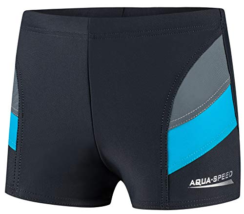 Aqua Speed Badehosen für Jungs eng + gratis eBook | Kurze Schwimmhosen Jungen | Kinderbadehose | UV Badebekleidung | 32. Grau Blau Gr. 134 | Andy von Aqua Speed