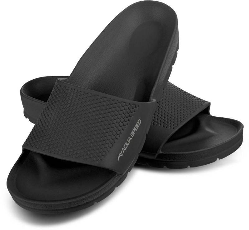 Aqua Speed Badelatschen OSLO + kl. Fasertuch Damen und Herren Duschsandalen Badepantolette von Aqua Speed