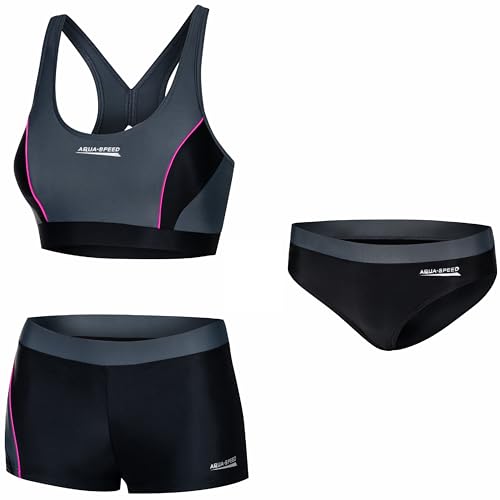 Aqua Speed Bikini Set + Bikinihose Damen | Zweiteiliger Damenbadeanzug | Bustier Bikinihose | Zweiteiler | Bademode Bikinis Frauen | Schwimmbikini | Gr. 40, 139 Black - Gray - Pink | Fiona von Aqua Speed