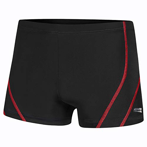 Aqua Speed Boxer Badehose Herren eng kurz + gratis eBook | Triathlon Schwimmhose Jungs | Sport Schwimmbekleidung modern | Ryan, Gr. M, Schwarz Rot von Aqua Speed