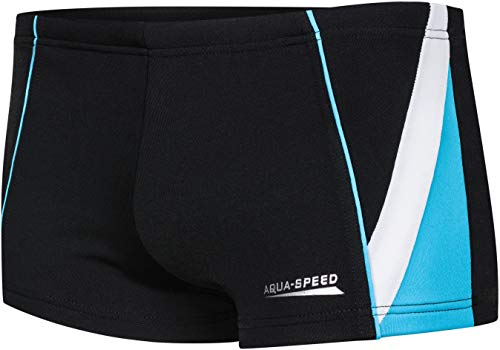 Aqua Speed Boxer Badehose Jungen eng + gratis eBook | Triathlon Schwimmhose kurz | UV Kastenbadehose | Gr. 158 | 01. Schwarz Blau Weiß | Diego von Aqua Speed