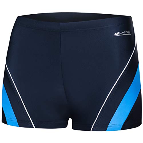 Aqua Speed Boxer Badehose eng für Herren + gratis eBook | Wettkampf Retro Schwimmhosen Männer | UV Kastenbadehosen | Dennis, Gr. XXL, 42 Navy Blue von Aqua Speed