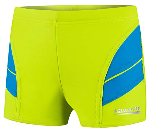 Aqua Speed Boxer Badehose kurz für Jungen + gratis eBook | Kinder Schwimmhose mit UV-Schutz | Badepants Kids Boys | 82. Grün Blau Gr. 110 | Andy von Aqua Speed