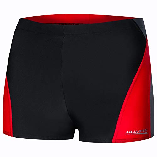 Aqua Speed Boxer Badehosen Herren + gratis eBook | Retro Schwimmhose | Schwimmbekleidung | UV Kastenbadehose | Alex, Gr. XL, 136 Black Gray red von Aqua Speed