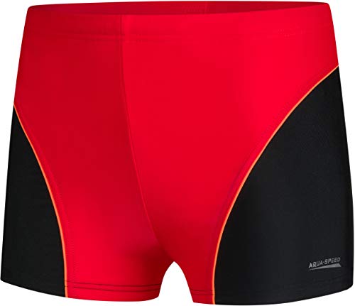 Aqua Speed Boxer Badehosen kurz für Jungen + gratis eBook | Enge UV Schwimmhosen | Badepants Jungs | Kids Swimwear Gr. 146 | 16. Rot Schwarz | Leo von Aqua Speed