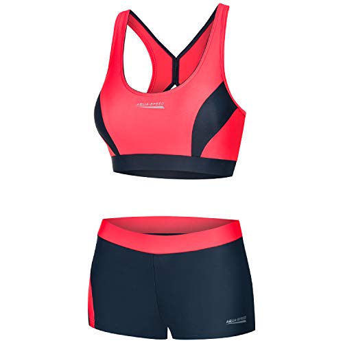 Aqua Speed Damen Bikini Set | Zweiteiler Oberteil Bustier Bikinihose | 2-Piece Swimsuit Aquafitness | sportliche Bademode | Schwimmbad | Bikinis Women Grils | Gr. 36, 36 Rot - Grau | Fiona von Aqua Speed