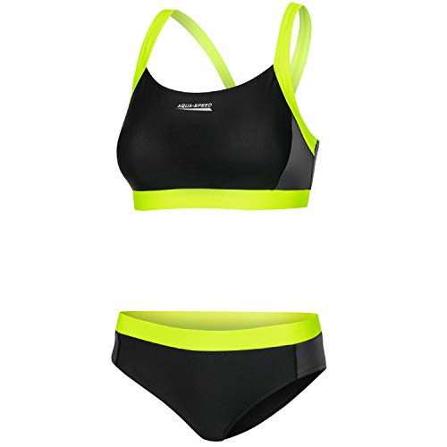 Aqua Speed Damen Bustier Bikini Set | Zweiteiler | Sport Bademode für Frauen | 2-Piece Swimsuit Women | Schwimmbikini Aquafitness | Wassergymnastik | Schwarz-Hellgrün, Gr. 40 | Naomi von Aqua Speed