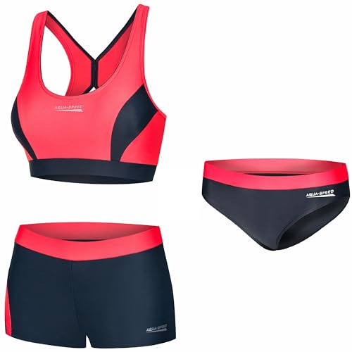 Aqua Speed Damen Sport Bikini Set + Bikinihose | Bademode Sport | Swimwear Women | 2-Piece Swimsuit | Zweiteiler Beach Volleyball | Pool | Schwimmbad | Gr. 40, 36 Rot - Grau | Fiona von Aqua Speed