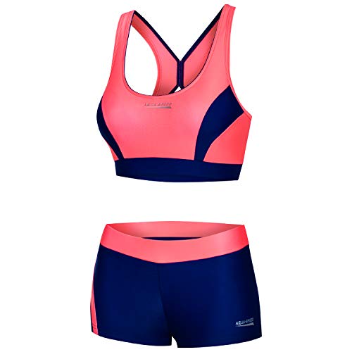 Aqua Speed Damen Sport Bikini Set | Zweiteiler Beach Volleyball | Bademode Bustier Oberteil Hose | Womens Swimwear | 2-Piece Swimsuit | Pool | Schwimmbad | Gr. 42, 34 Pink - Navy Blue | Fiona von Aqua Speed