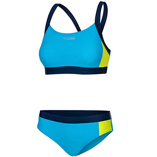 Aqua Speed Damen Sport Bikini Set | Zweiteiler | Two Piece Swimsuit Fitness | sportliche Bademode | Bustier Schwimmbikini | Surfen | Pool | Wassersport | Hellblau-Gelb, Gr. 38 | Naomi von Aqua Speed