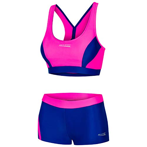 Aqua Speed Damen Sport Bikini Set | Zweiteilige Badebekleidung | Zweiteiler | 2-Piece Swimsuit | Schwimmbikini | sportliche Bademode | Bikinis Women | Gr. 34, 43 Neon Pink - Navy | Fiona von Aqua Speed