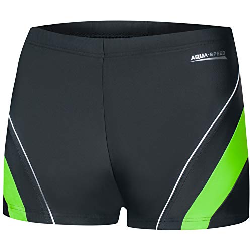 Aqua Speed Enge Badehosen Herren + gratis eBook | Moderne Kastenbadehose | Schwimmbekleidung | UV Boxer Schwimmhose | Dennis, Gr. XL, 38 Gray Green von Aqua Speed