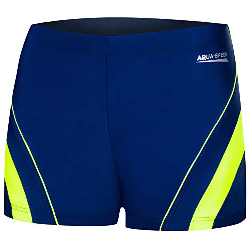 Aqua Speed Enge Badehosen für Herren + gratis eBook | Moderne Schwimmhose | Retro Badebekleidung UV | Kastenbadehose | Dennis, Gr. L, 01 Navy Green von Aqua Speed