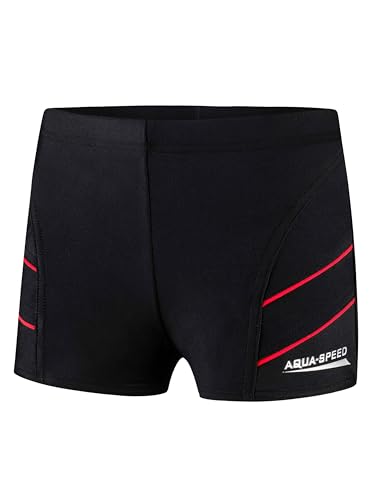 Aqua Speed Enge Triathlon Schwimmhose Kinder + gratis eBook | Wettkampf Badehose | UV Schwimmbekleidung für Junge | 16. Schwarz Rot Gr. 140 | Andy von Aqua Speed