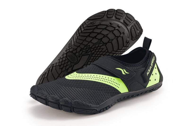 Aqua Speed Flex-Badeschuhe AGAMA Gr. 42 – Schwarz/Fluor Gelb + Handtuch Wasserschuh (Strandschuhe für Herren – bequem & griffig bei jedem Untergrund) Leicht zu reinigen – Einfach ausspülen, trocknen & weiter von Aqua Speed