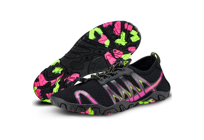 Aqua Speed Gekko Wasserschuhe Gr. 36 – Schwarz/Rosa/Grün mit Handtuch Wasserschuh (Ideal für Freizeit, Therme & Reisen – bequem & schnell trocken) Weich gepolstert & schnelltrocknend – ideal für heiße Sommertage von Aqua Speed