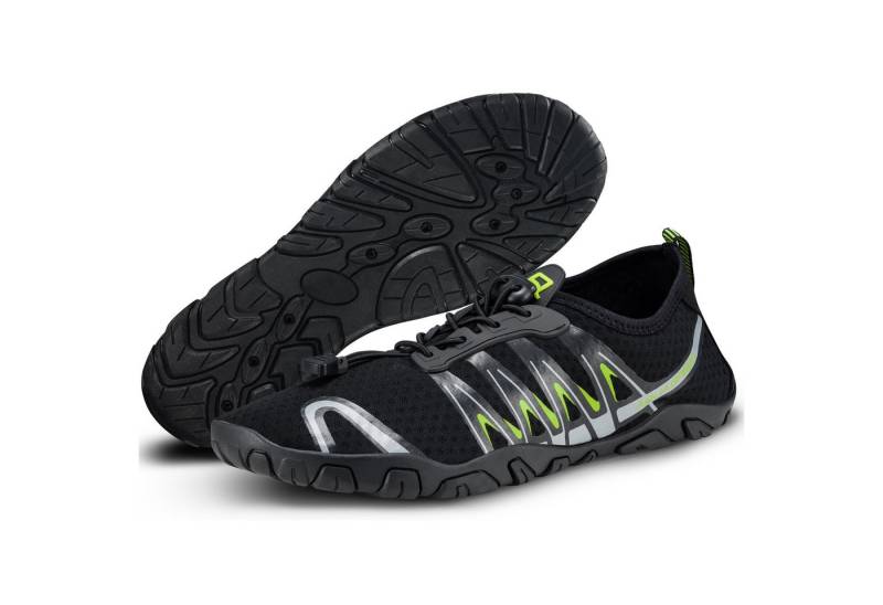 Aqua Speed Gekko Strandschuhe Gr. 44 – Schwarz/Grau mit Mikrofaserhandtuch Wasserschuh (SUP-Schuhe mit Profil – ideal bei Bewegung & wechselndem Boden) Bodenhaftung bei Nässe – sicherer Halt auf rutschigem Untergrund von Aqua Speed