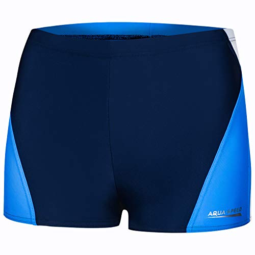 Aqua Speed Kurze Enge Badehosen Jungen + gratis eBook | Kasetnbadehose | Schwimmhose Herren | UV Badepants | Alex, Gr. S, 452 Navy White Blue von Aqua Speed