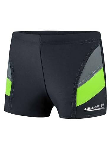 Aqua Speed Kurze UV Badehose Jungen + gratis eBook | Sport Schwimmhose | Trainings Schwimmbekleidung | Kinderbadehosen 38. Grau Grün Gr. 152 | Andy von Aqua Speed