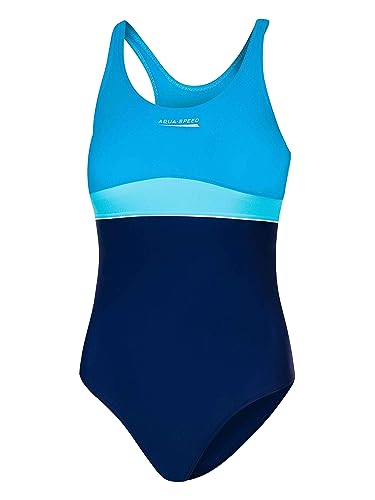 Aqua Speed Mädchen Badeanzug 10/11 Jahre | Swimwear Kinder | Schwimmanzug mit UV-Schutz | Badebekleidung blau türkis | Schwimmen | 42 Navy - Turquoise - Light Turquise | Emily von Aqua Speed