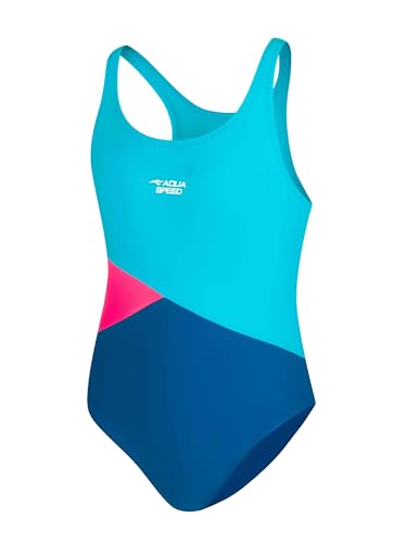 Aqua Speed Pola Badeanzug Mädchen | Einteiler | 104-158 | UV-Schutz | Blickdicht | Chlorresistent | Anti-Pilling | Schwimmanzug, Farbe:Light Blue - Blue - Pink - 42, Größe:158 von Aqua Speed