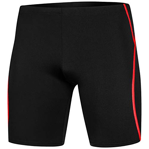 Aqua Speed Schwarze eng anliegende Badehose für Herren + gratis eBook | UV Schwimmbekleidung Knielang | Mens Swim Trunks | Blake, Gr. M, Schwarz-Rot von Aqua Speed