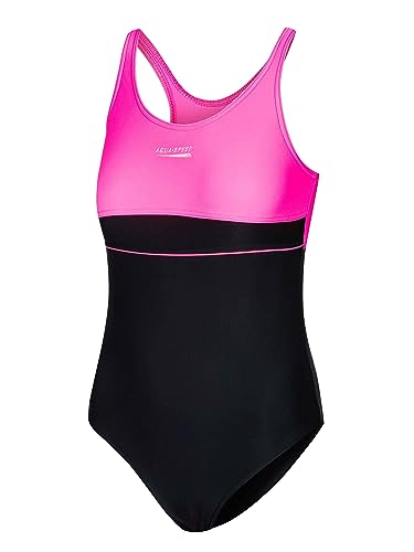 Aqua Speed Schwimmanzug Mädchen Kinder 8/10 Jahre | sportlicher Badeanzug Wettkampf mit UV-Schutz | Sport Mädchenbademode schwarz rosa | Einteiler Training | 19 Black - pink | Emily von Aqua Speed