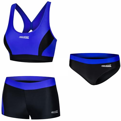 Aqua Speed Sport Bikini Set + Bikinihose Frauen | Zweiteiler Bustier Oberteil Unterteil | Schwimmbikini Hose | Swimming | 2-Piece Swimsuit | Badebekleidung | Gr. 42, 14 Black - Blue | Fiona von Aqua Speed