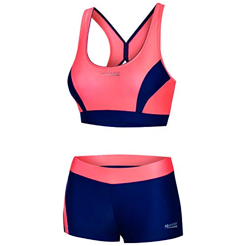 Aqua Speed Sport Bikini Set Damen | Two Piece Swimsuit | Bikinioberteil Bustier | Zweiteilige Badebekleidung | Schwimmbikini | Bikinis for Women | Gr. 34, 34 Pink - Navy Blue | Fiona von Aqua Speed