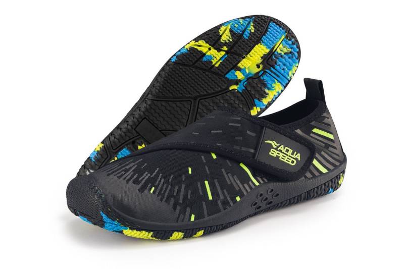 Aqua Speed Tegu Strandschuhe Gr. 45 – Schwarz/Fluor Gelb + Handtuch im Set Wasserschuh (Thermen- & Wellnessschuhe mit Grip – auch für rutschige Böden) Belüftet & schnell trocken – kein Schwitzen bei Bewegung von Aqua Speed